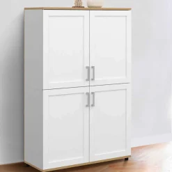 Buffet haut blanc et bois avec 4 portes 125 cm*IDMarket Sale