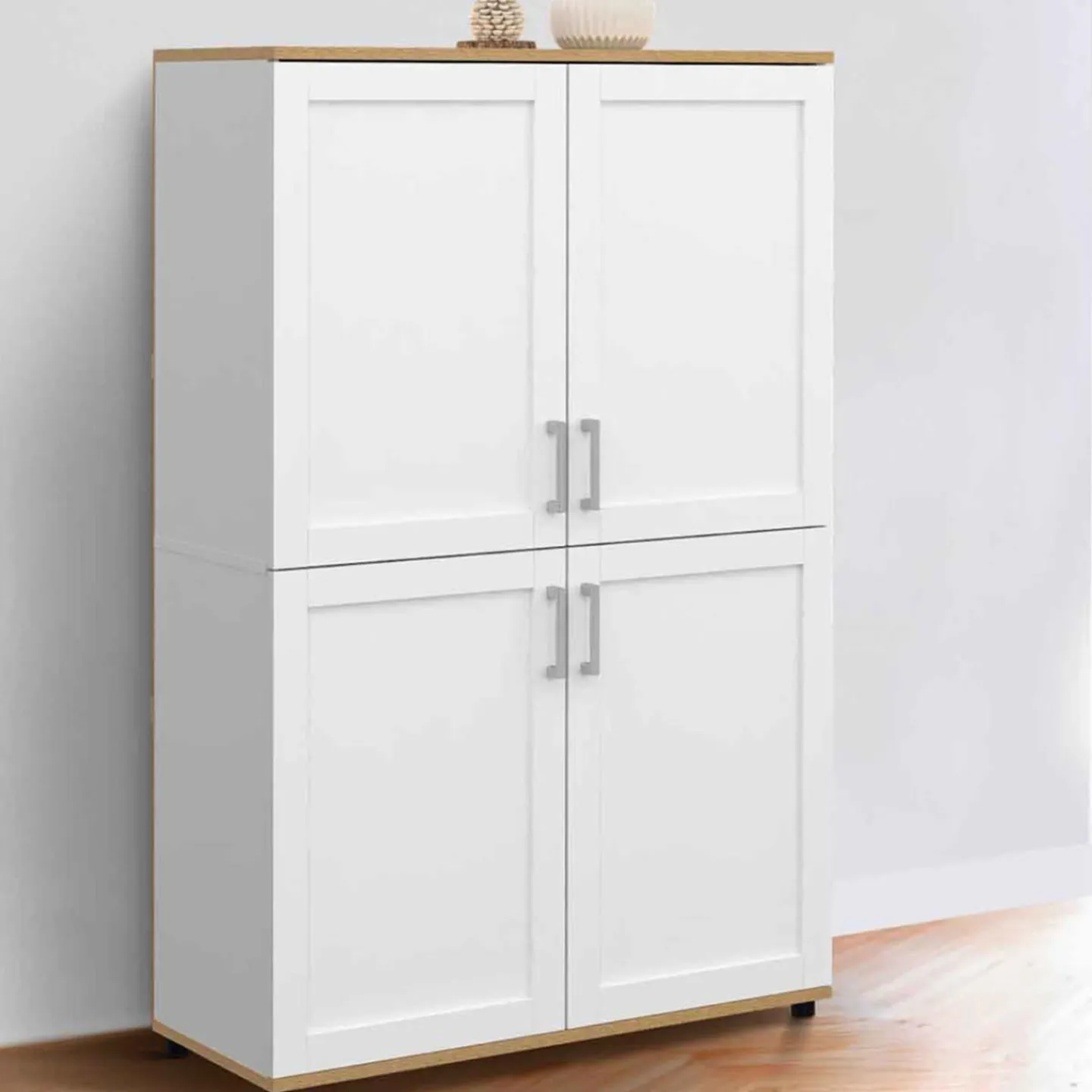 Buffet haut blanc et bois avec 4 portes 125 cm*IDMarket Sale