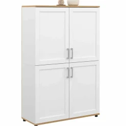 Buffet haut blanc et bois avec 4 portes 125 cm*IDMarket Sale