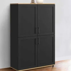 Buffet haut noir et bois avec 4 portes 125 cm*IDMarket Best
