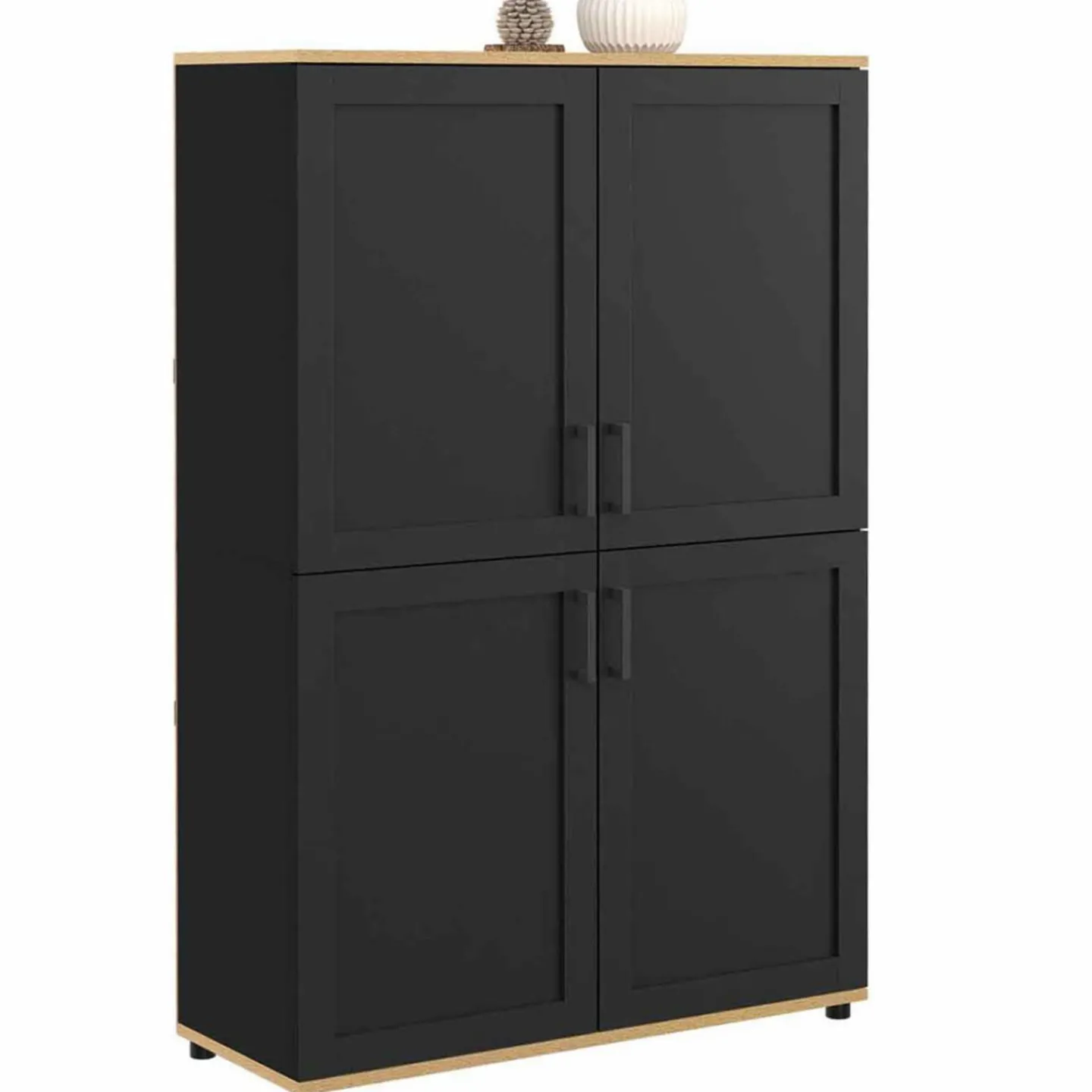 Buffet haut noir et bois avec 4 portes 125 cm*IDMarket Best
