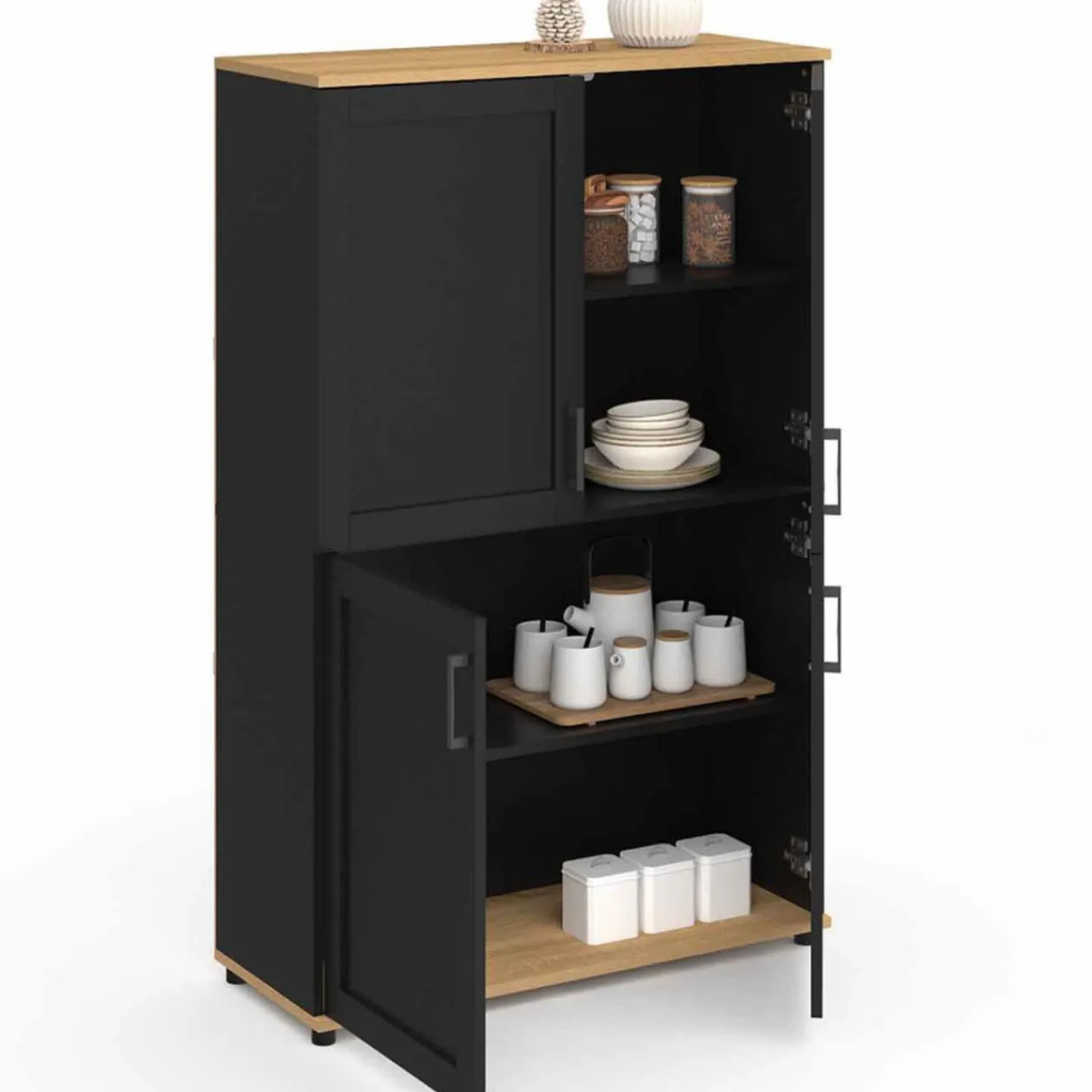 Buffet haut noir et bois avec 4 portes 125 cm*IDMarket Best
