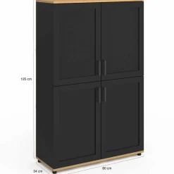 Buffet haut noir et bois avec 4 portes 125 cm*IDMarket Best
