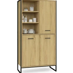 Buffet haut style industriel 160 cm bois et métal avec rangement*IDMarket Best