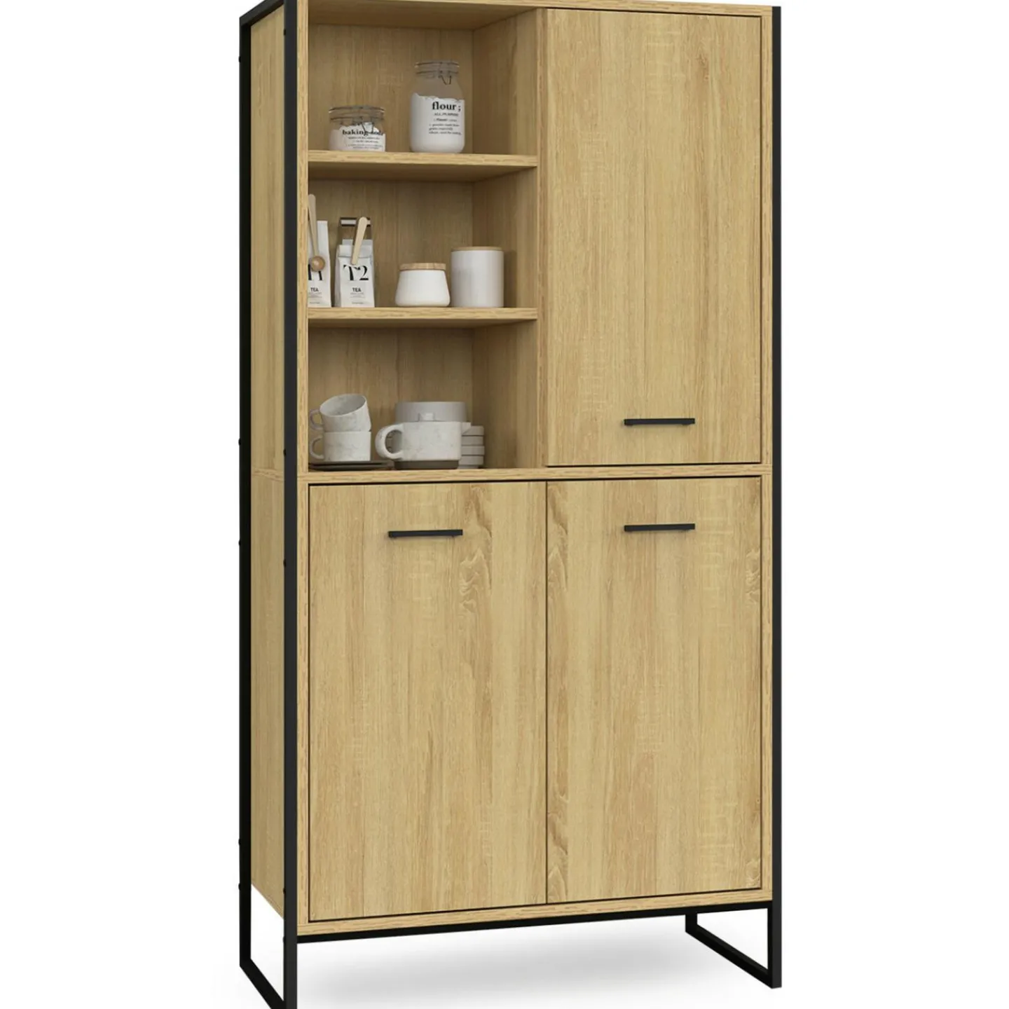Buffet haut style industriel 160 cm bois et métal avec rangement*IDMarket Best