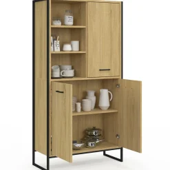 Buffet haut style industriel 160 cm bois et métal avec rangement*IDMarket Best