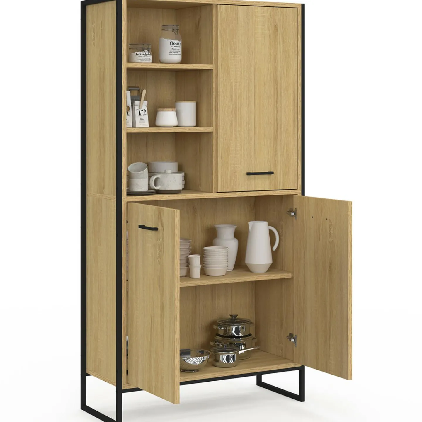 Buffet haut style industriel 160 cm bois et métal avec rangement*IDMarket Best