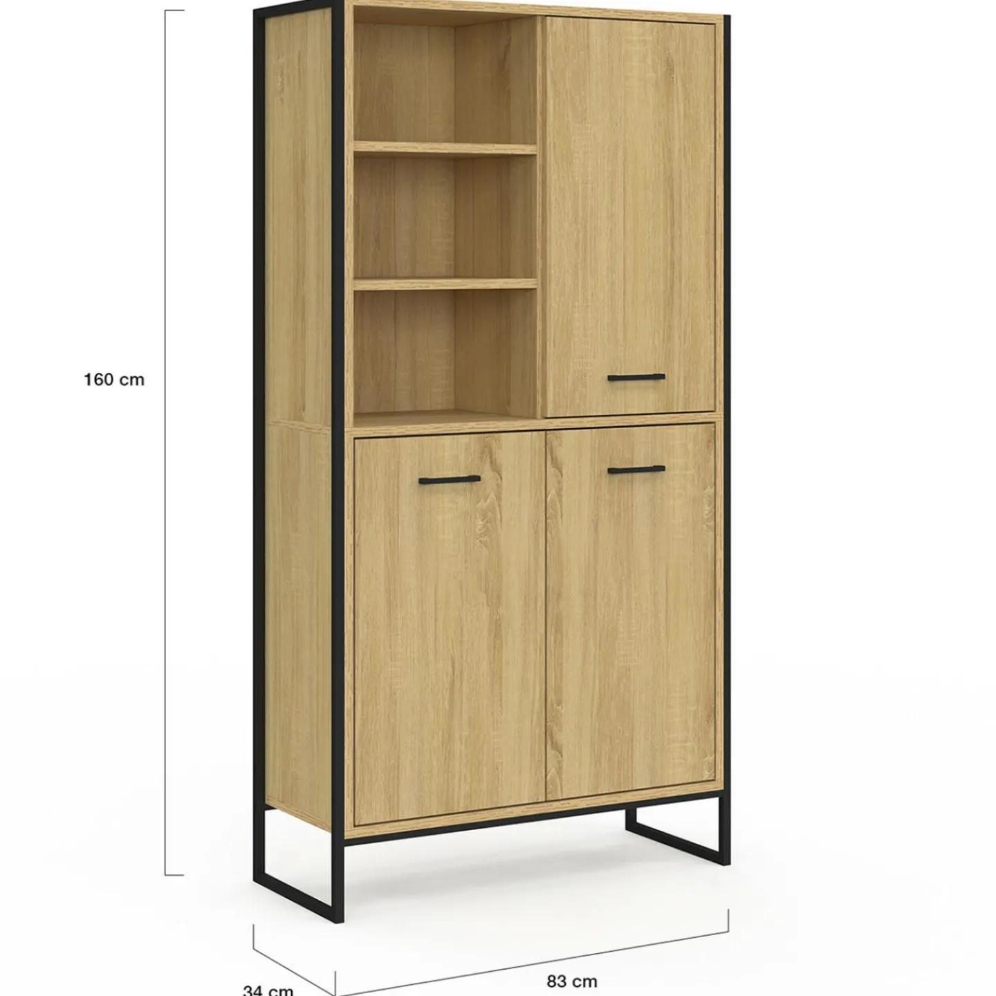 Buffet haut style industriel 160 cm bois et métal avec rangement*IDMarket Best