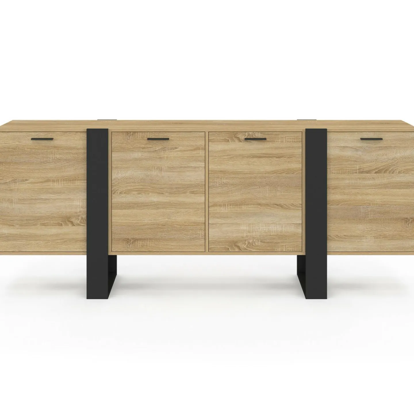 Buffet industriel 200 cm enfilade XXL bois et noir*IDMarket Hot