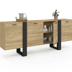 Buffet industriel 200 cm enfilade XXL bois et noir*IDMarket Hot