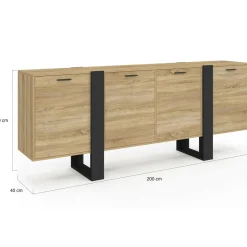 Buffet industriel 200 cm enfilade XXL bois et noir*IDMarket Hot