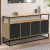 Buffet industriel avec 4 portes noires*IDMarket Hot