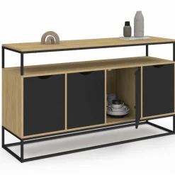Buffet industriel avec 4 portes noires*IDMarket Hot