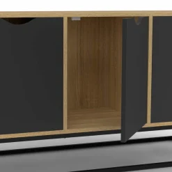 Buffet industriel avec 4 portes noires*IDMarket Hot