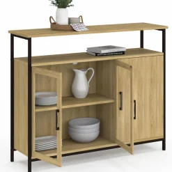 Buffet industriel avec 2 portes vitrées et placards 100 cm*IDMarket Outlet