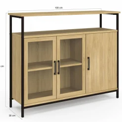 Buffet industriel avec 2 portes vitrées et placards 100 cm*IDMarket Outlet