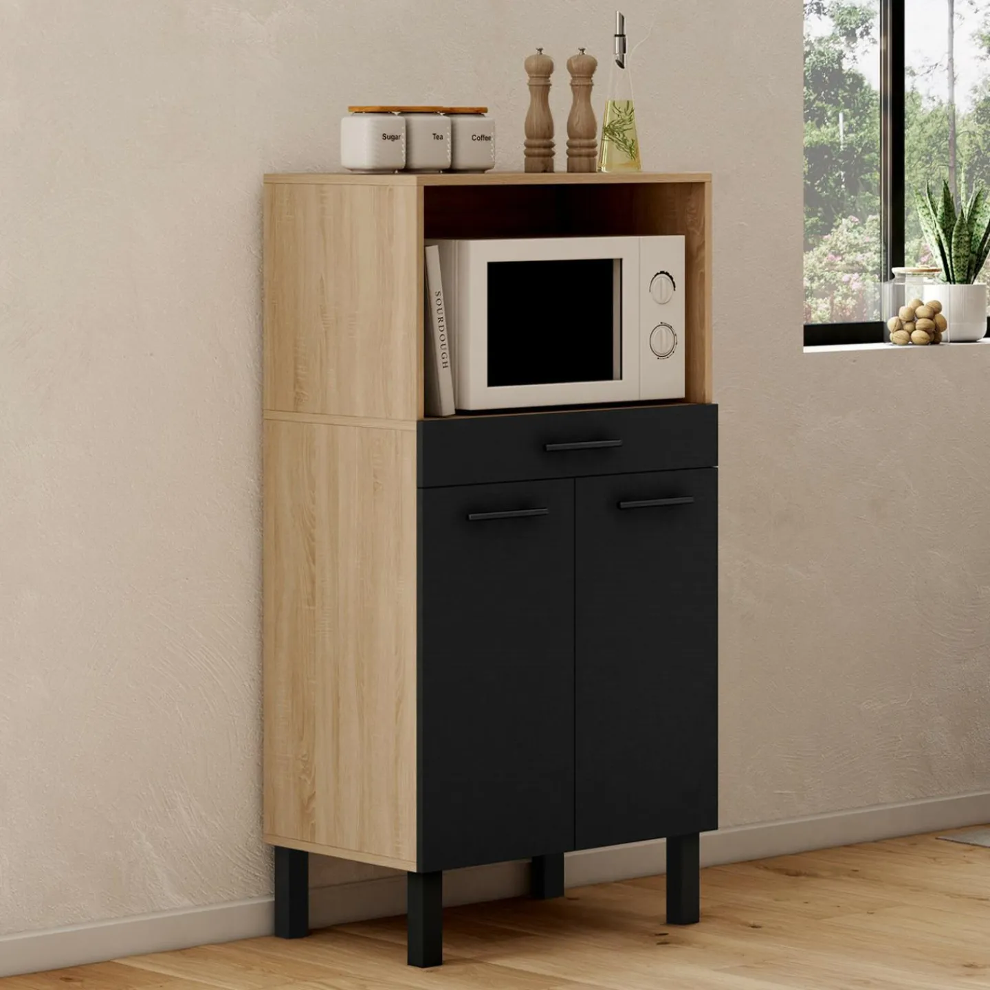 Buffet mi-haut 60 cm 1 tiroir 2 portes noir*IDMarket Outlet