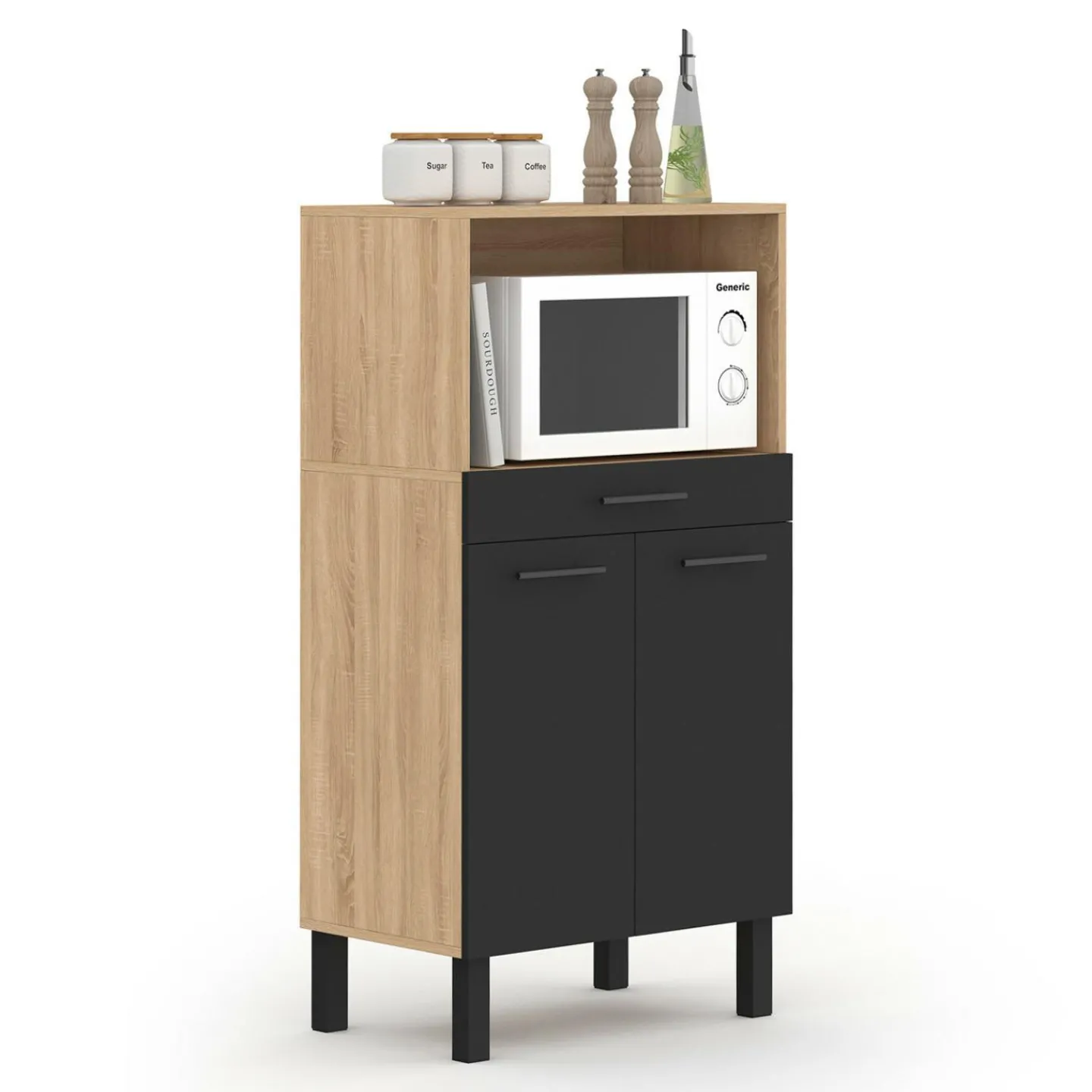 Buffet mi-haut 60 cm 1 tiroir 2 portes noir*IDMarket Outlet