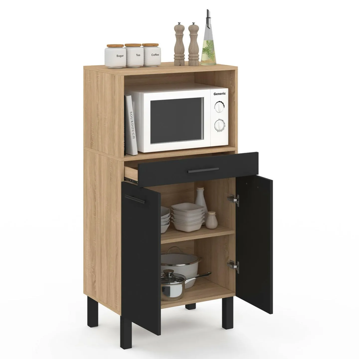 Buffet mi-haut 60 cm 1 tiroir 2 portes noir*IDMarket Outlet