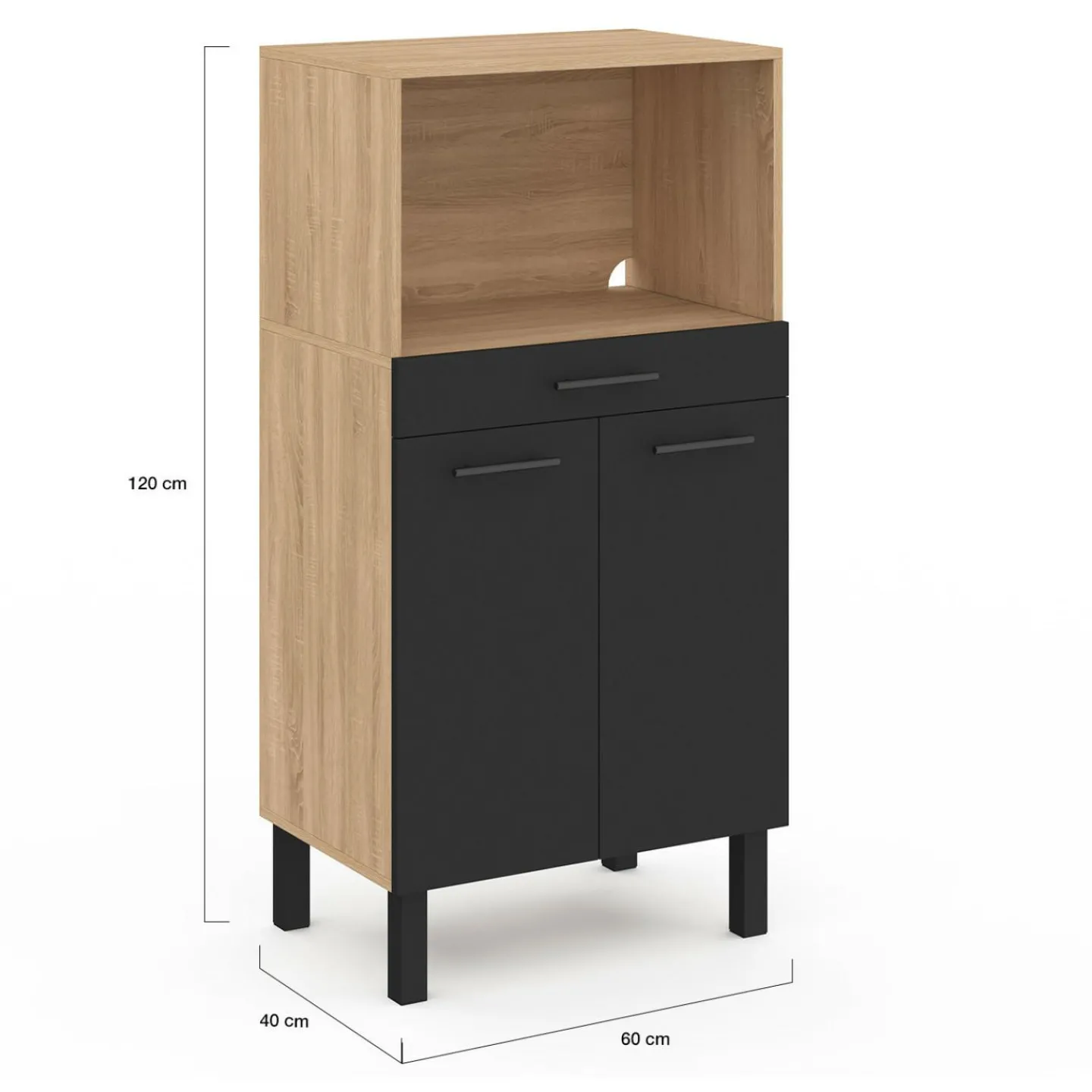 Buffet mi-haut 60 cm 1 tiroir 2 portes noir*IDMarket Outlet