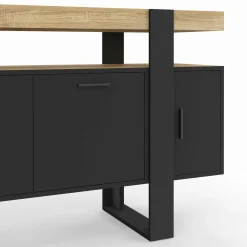 Buffet noir avec plateau bois 140 cm 4 portes*IDMarket Outlet