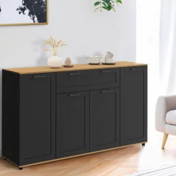 Buffet noir et bois 4 portes 1 tiroir*IDMarket Clearance