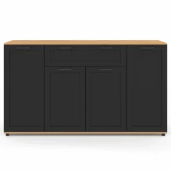 Buffet noir et bois 4 portes 1 tiroir*IDMarket Clearance