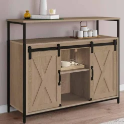 Buffet portes coulissantes grange bois clair effet vieilli*IDMarket Sale
