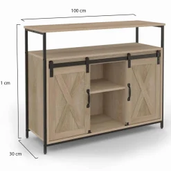 Buffet portes coulissantes grange bois clair effet vieilli*IDMarket Sale