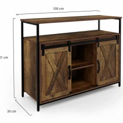 Buffet portes coulissantes grange bois foncé effet vieilli*IDMarket Sale