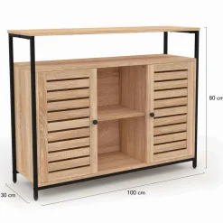 Buffet portes persiennes bois et métal noir*IDMarket Hot