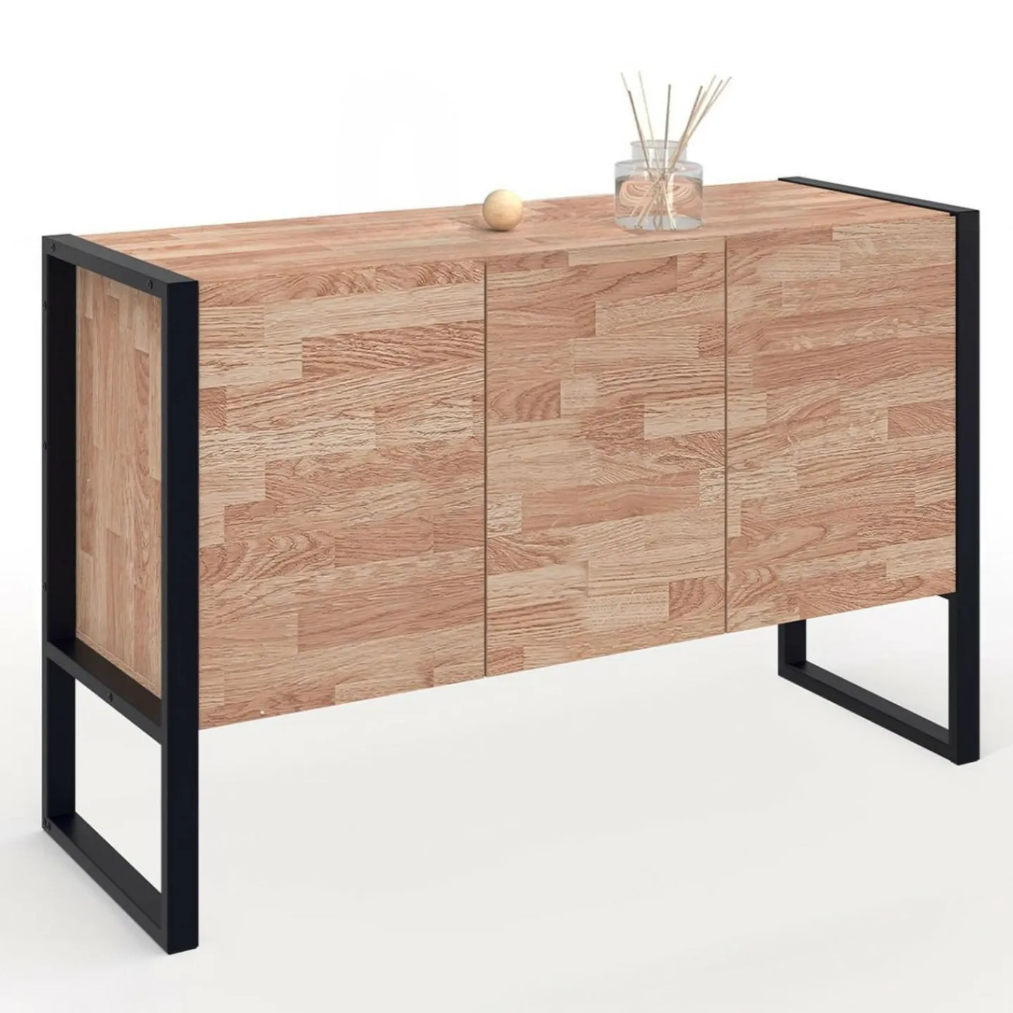 Buffet style industriel 3 portes bois et noir surélevé*IDMarket Discount