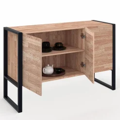 Buffet style industriel 3 portes bois et noir surélevé*IDMarket Discount