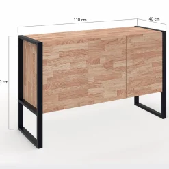 Buffet style industriel 3 portes bois et noir surélevé*IDMarket Discount