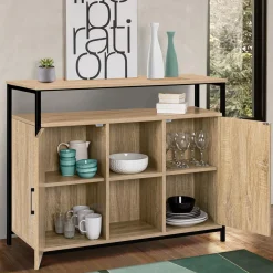 Buffet style industriel avec 2 portes et étagères en bois et métal noir 100 cm*IDMarket