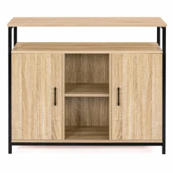 Buffet style industriel avec 2 portes et étagères en bois et métal noir 100 cm*IDMarket