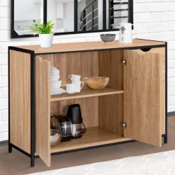 Buffet style industriel bois et métal noir 110 cm*IDMarket Discount