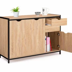 Buffet style industriel bois et métal noir 110 cm*IDMarket Discount