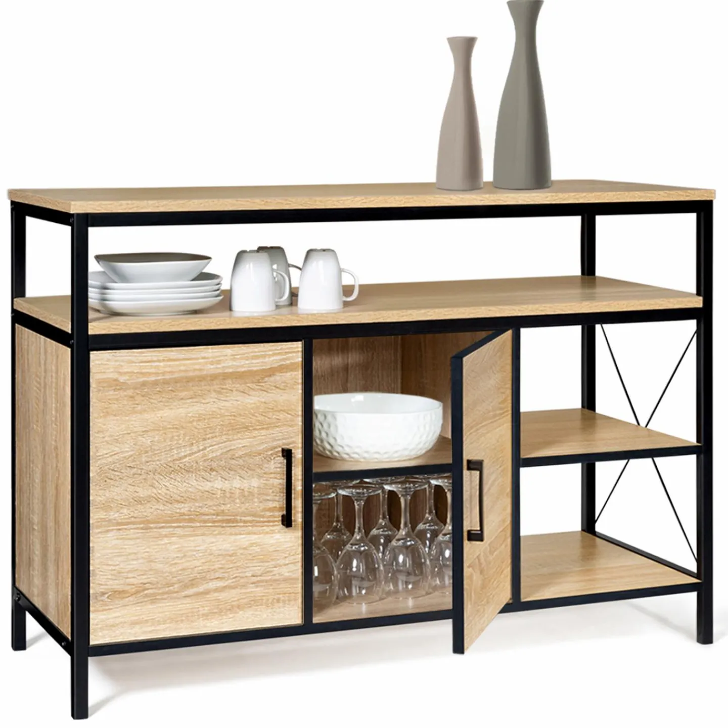 Buffet style industriel bois et métal noir 100 cm*IDMarket Sale