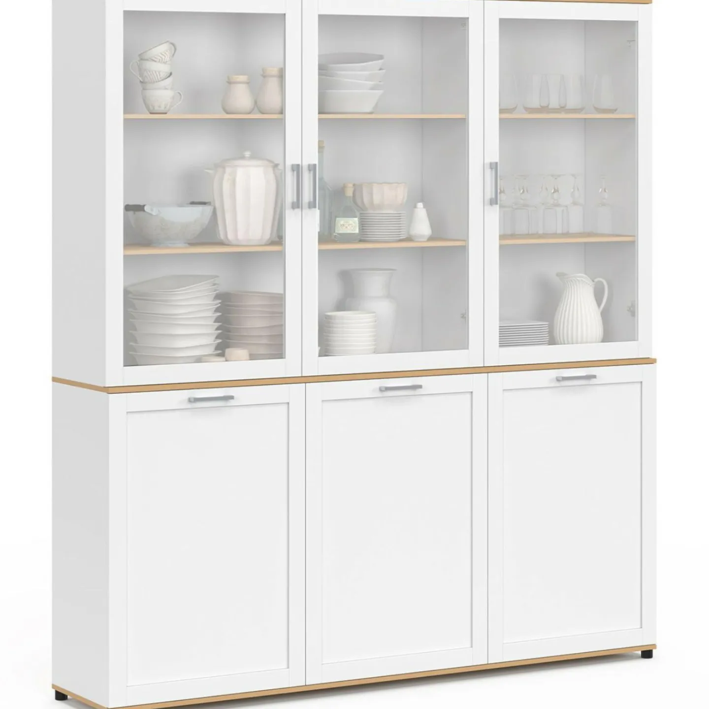 Buffet vaisselier 160 cm meuble de cuisine 6 portes blanc et bois*IDMarket Sale
