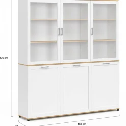Buffet vaisselier 160 cm meuble de cuisine 6 portes blanc et bois*IDMarket Sale