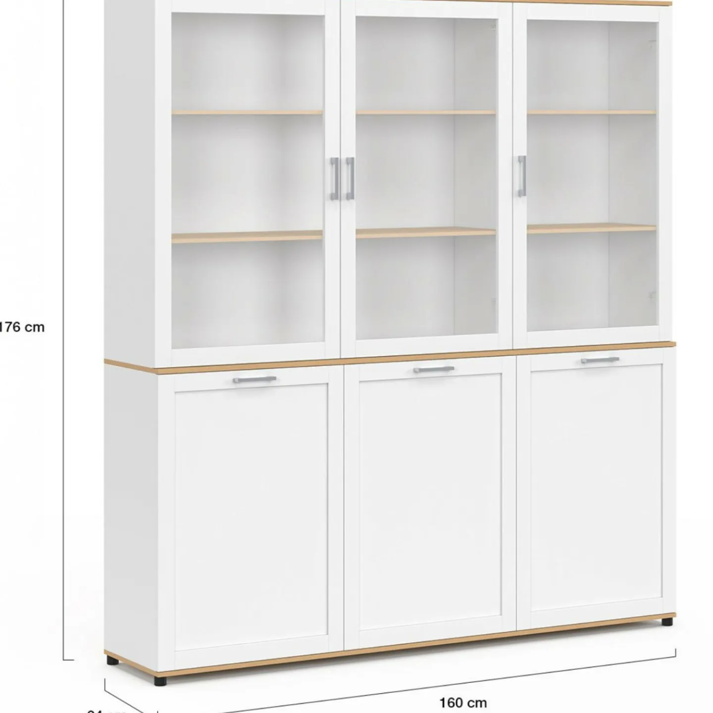 Buffet vaisselier 160 cm meuble de cuisine 6 portes blanc et bois*IDMarket Sale