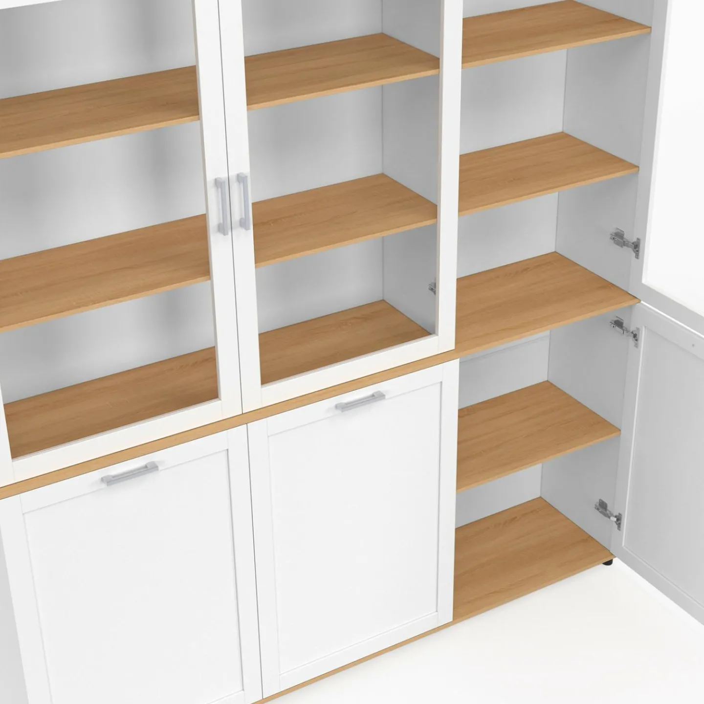 Buffet vaisselier 160 cm meuble de cuisine 6 portes blanc et bois*IDMarket Sale