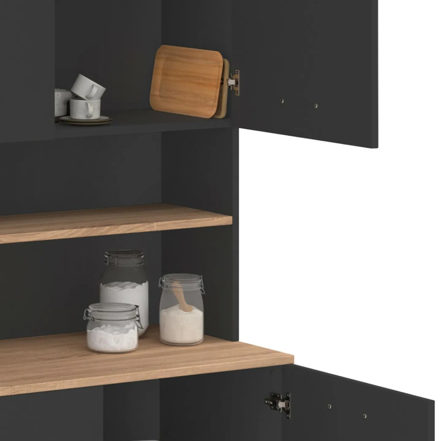 Buffet vaisselier noir 6 portes, 1 tiroir et plateaux façon hêtre*IDMarket