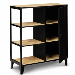 Buffet vestiaire métallique noir et plateaux bois*IDMarket