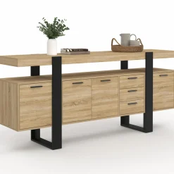 Buffet XXL 180 cm 4 portes 3 tiroirs bois et noir*IDMarket Best