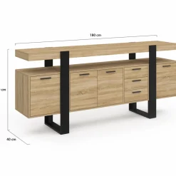 Buffet XXL 180 cm 4 portes 3 tiroirs bois et noir*IDMarket Best