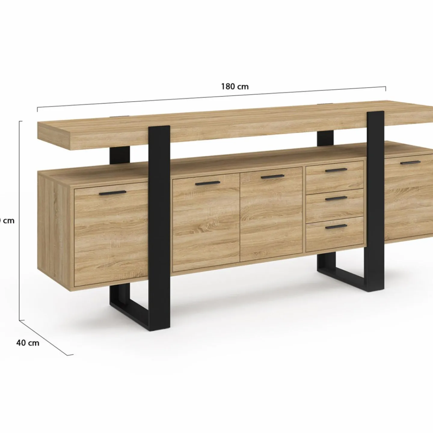 Buffet XXL 180 cm 4 portes 3 tiroirs bois et noir*IDMarket Best