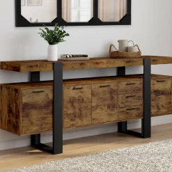 Buffet XXL bois et noir à l’effet vieilli de 180 cm avec 4 portes et 3 tiroirs*IDMarket Discount