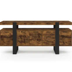 Buffet XXL bois et noir à l’effet vieilli de 180 cm avec 4 portes et 3 tiroirs*IDMarket Discount